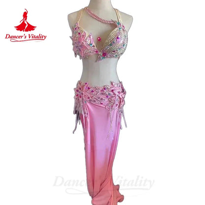 Belly Dancer Costume for Women Senior AB Stones Bra+long Skirt 2pcs Adult Children Oriental Belly Dancing Professional Outfit