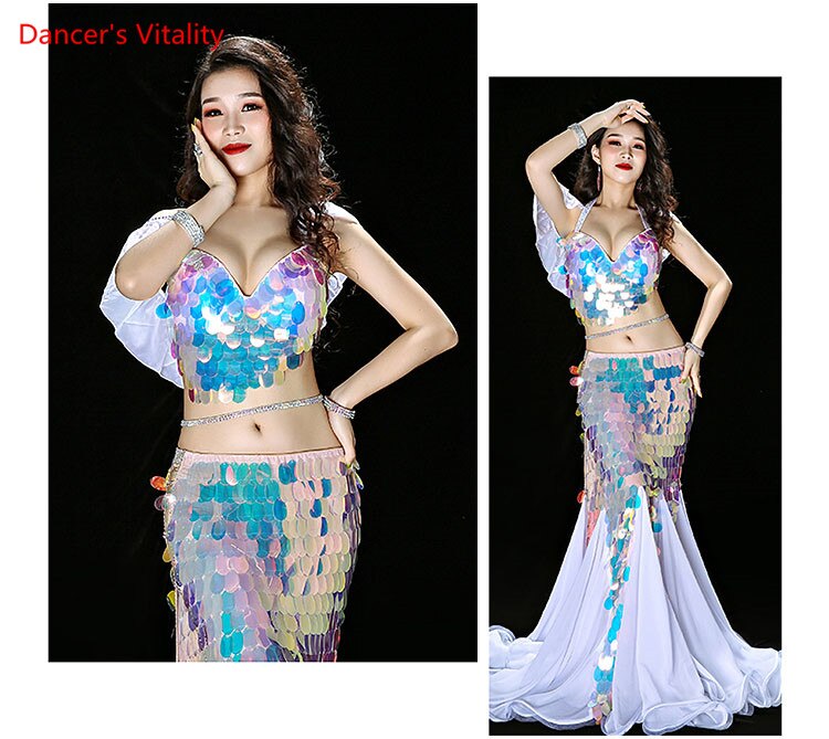 Bellydance Clothes Mermaid Sexy Long Dress Sequin Womens Oriental Belly Dance Costumes for Sale Dancing Outfits Bra+skirt Suit