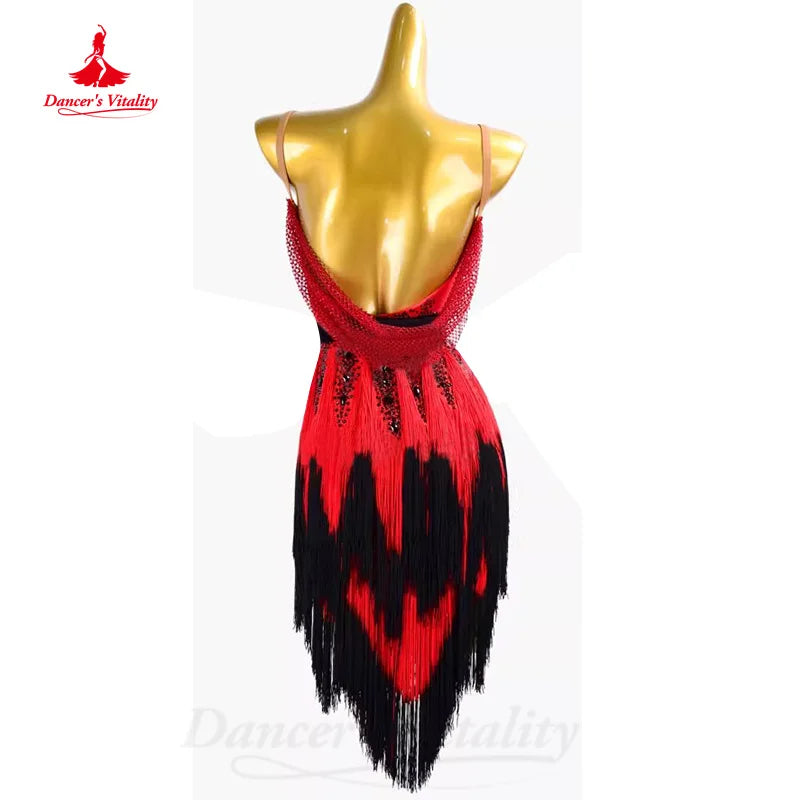 Latin Dance Professional Clothing Customized Sexy Backless Tassel Dress Adult Children Tango Chacha Samba Competition Dresses