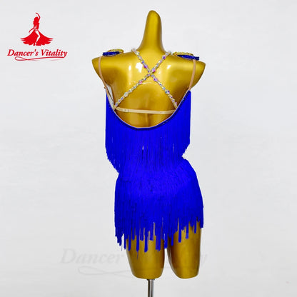 Latin Dance Performance Costumes Women's Diamond Tassels Dress Customized for Adults and Children Chacha Tango Latin Dance Dress