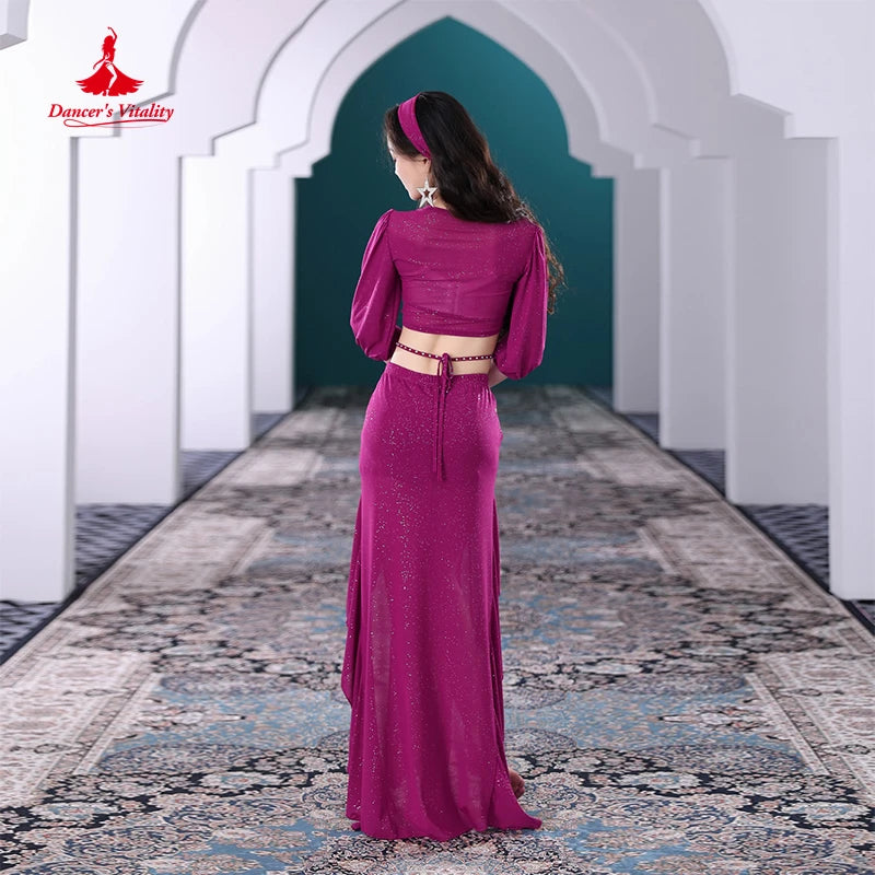 Belly Dance Clothes Suit for Women Winter Half Sleeves Top+skirt 2pcs Oriental Training Suit Female Bellydancing Wear Outfit