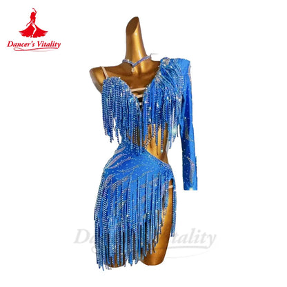 Latin Dance Dresses for Women Custom Rumba Chacha Tango Performance Professional Costume Skirt Adult Child Latin Tassel Dress