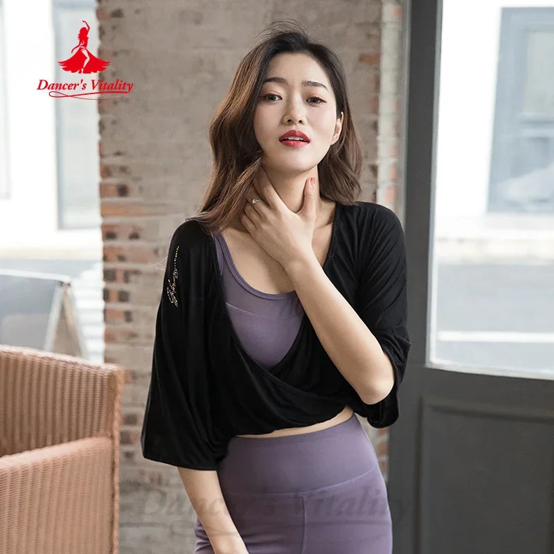 BellyDance Practice Tops Black Loose Comfortable V-neck Top Women's Oriental Dance Modern Dance Professional Training Clothing