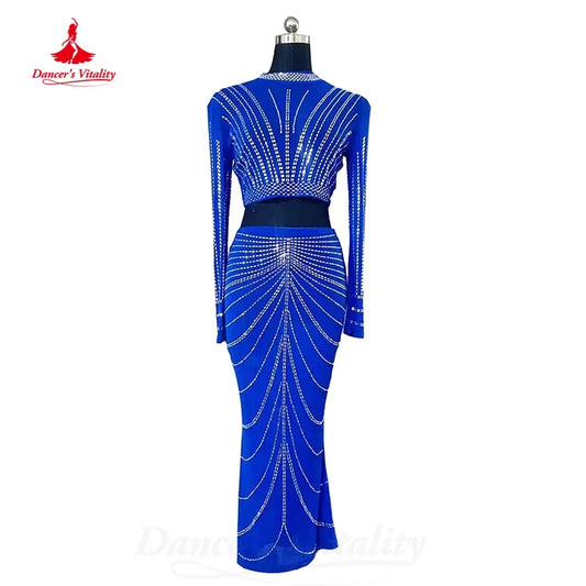 BellyDance Costume  Light Luxury Set Long Sleeved Top+Wrap Buttocks Long Skirt 2pcs Women's Oriental Dance Performance Costumes