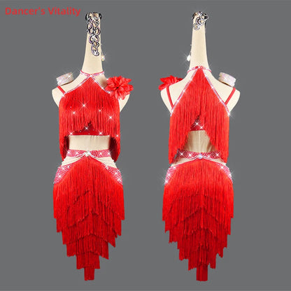 Latin Dress for Women Rumba Chacha Dance Competition Dresses Customzied Adult Children Latin Dancing Performance Tassel Skirt