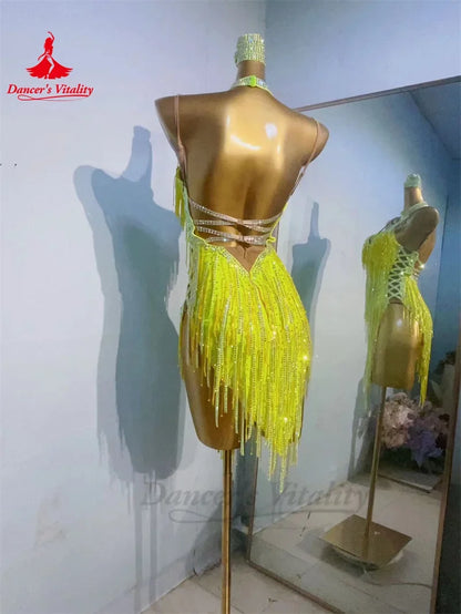 Latin Dance Performance Dress for Women Custom Senior AB Stones Rumba Chacha Tango Competiton Costume Skirt Child Latin Dresses