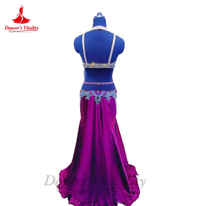 Belly Dancer Performance Costume Set for Women Senior Bra Top+satin Skirt 2pcs Custom Adult Child Oriental Competiton Outfit