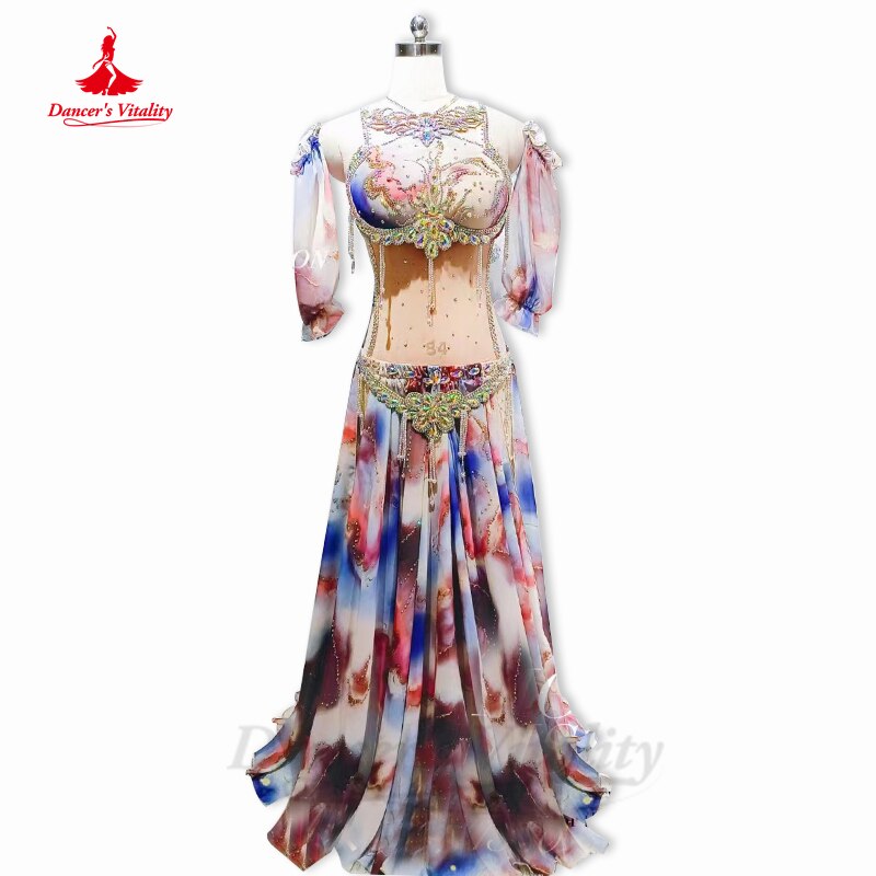 Belly Dancing Performance Costume Customsized Adult Children Bra+sleeves+long Skirt 2pcs for Women Belly Dancwear Outfit