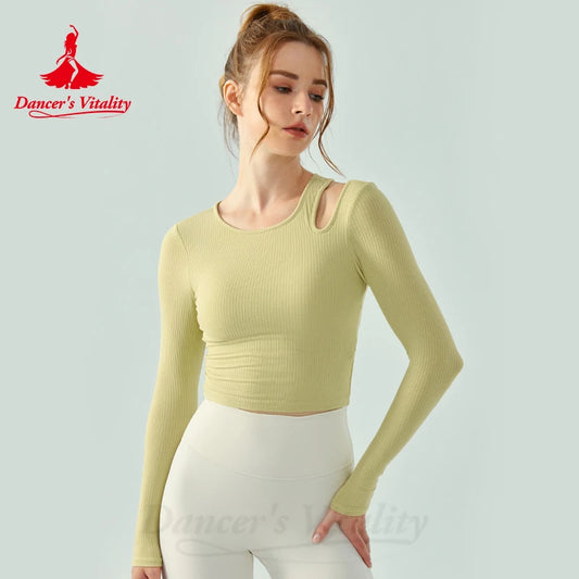 Yoga Dance Costume for Women Long Sleeved Women with Chest Pads Slimming Out Running Jumping Aerobics Fitness Clothing Top