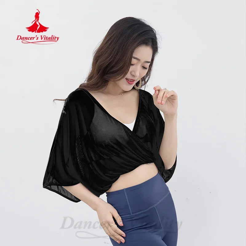 BellyDance Practice Tops Black Loose Comfortable V-neck Top Women's Oriental Dance Modern Dance Professional Training Clothing