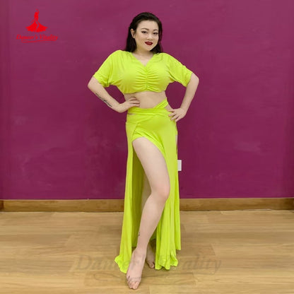 Belly Dance Costume Suit Women Children Oriental Dance Practice Clothes Short Sleeves Top+long Skirt 2pcs Bellydance Outfit