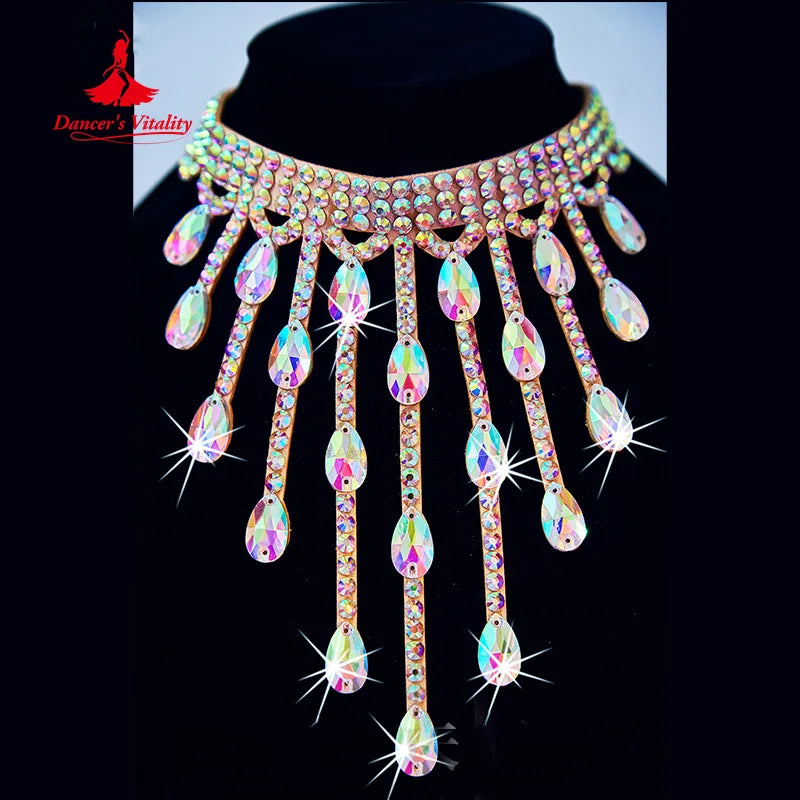 Modern Dancing Performance Accessories Customized High-end Luxury AB Stones Necklace Belly Dance Competition Ornament