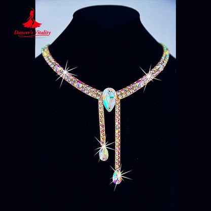 Modern Dancing Performance Accessories Customized High-end Luxury AB Stones Necklace Belly Dance Competition Ornament