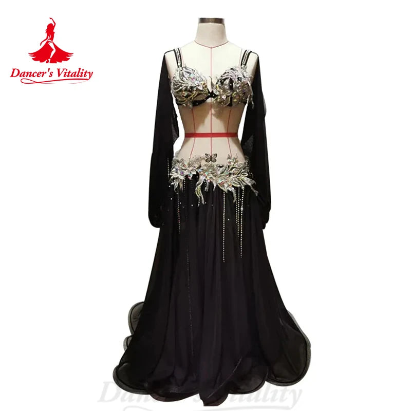 Belly Dance Costume Suit for Women Children Winter Long Sleeves Bra+chiffon Skirt 3pcs Female  Oriental Belly Dancing Outfit