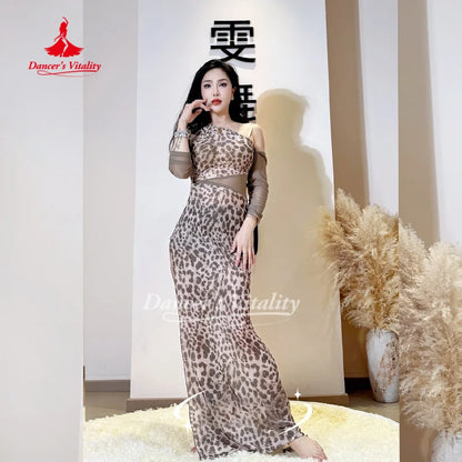 Belly Dancer Costume Women's Sexy Leopard Print Slant Shoulder Dress Adult Oriental Dancing Practice Dresses Dancer's Vitality