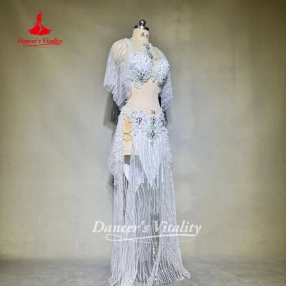 Belly Dance Suit Customized Exquisite Pearl AB Stones Performance Costume Oriental Dance Competition Clothing Dance's Vitality
