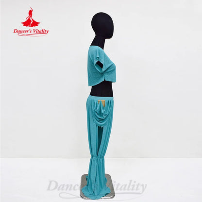 Belly Dance Practice Clothes Set Short Sleeves Top+trousers 2pcs Customized Children Bellydancing Suit Kid Oriental Outfit