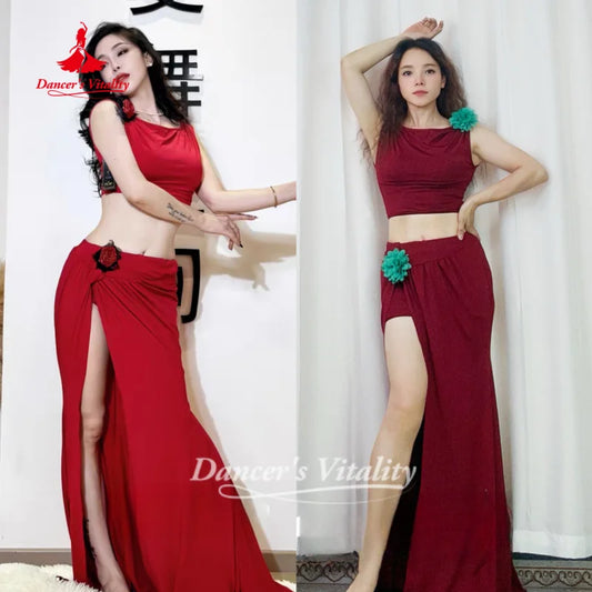 Belly Dance Practice Clothes Sleeveless Top+Long Skirt 2pcs Adult Female Oriental Dance Training Clothing Dancer's Vitality