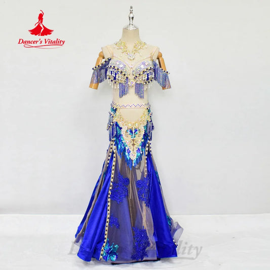 Belly Dance Performance Set Customized Pearl Diamond Bra+Sexy Split Tassel Long Skirt 2pcs Oriental Dance Competition Clothing belly dancer outfit belly dance skirt belly dance costume belly dance outfit belly dancer belly dance