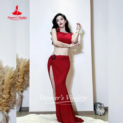 Belly Dance Practice Clothes Sleeveless Top+Long Skirt 2pcs Adult Female Oriental Dance Training Clothing Dancer's Vitality