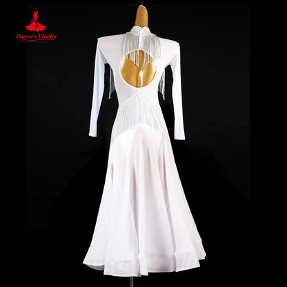 Ballroom Dance Competition Dresses Customsized Advanced Rhinestone Tassel Dress Women Waltz Professional Performance Costumes