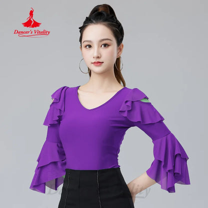 Modern Dance Clothing Women Customized Comfortable Slimming Practice Top Social Dance Tops Tango Chacha Samba Practice Clothes