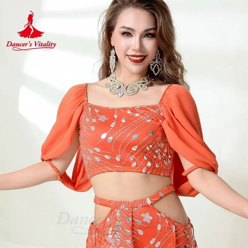 Belly Dancer Costume for Women Half Sleeves Top+printing Long Skirt 2pcs Adult Oriental Belly Dancing Performance Clothing