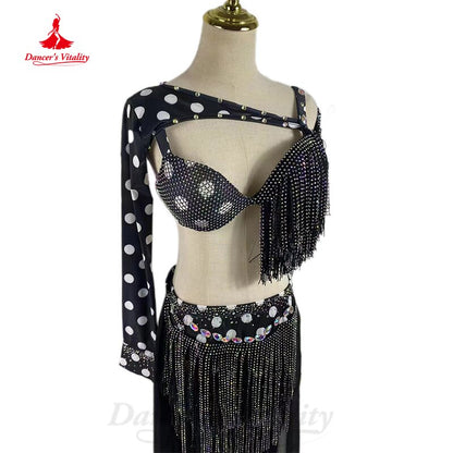 Belly Dance Costume Women Custom Bra+sleeves+long Skirt 3pcs Oriental Dance Clothing for Girl's Bellydance Performance Outfit