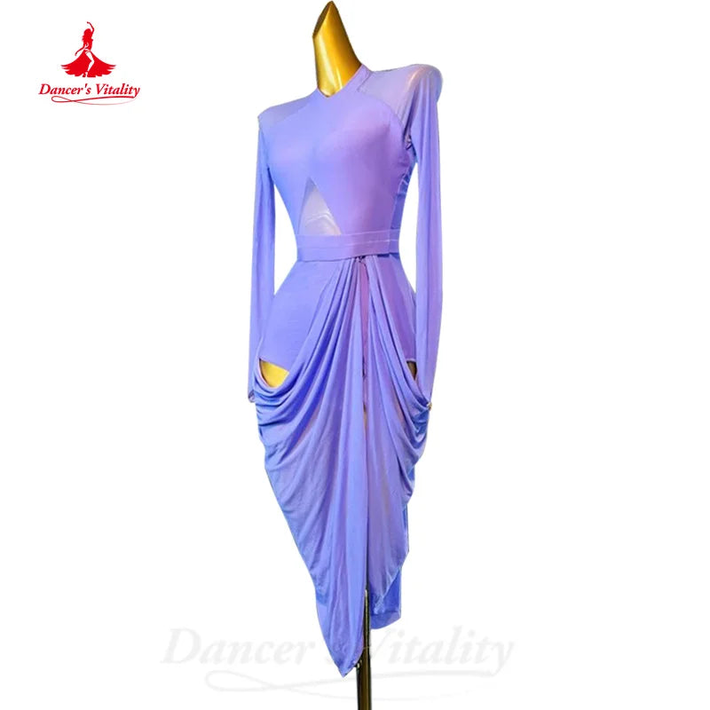 Latin Dance Clothing Customized Comfortable and Elegant Long Sleeved Dress Tango Chacha Samba Professional Performance Costumes