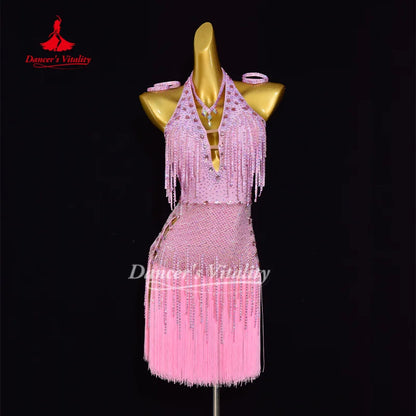 Latin Dance Sexy Backless Tassel Dress Customized Cha Cha Rumba Samba Performance Costume Competition Dresses Dancer's Vitality