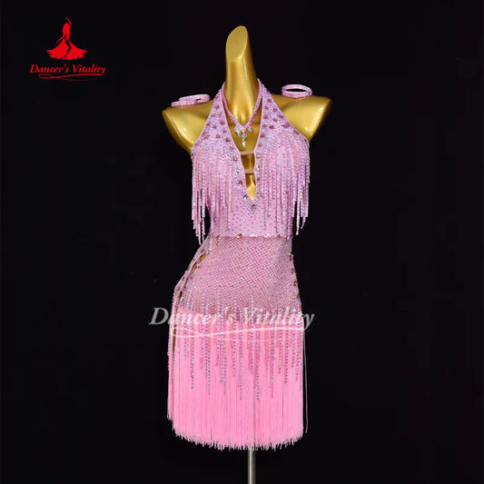 Latin Dance Sexy Backless Tassel Dress Customized Cha Cha Rumba Samba Performance Costume Competition Dresses Dancer's Vitality