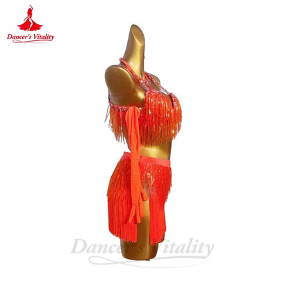 Latin Dance Fringe Dress for Women Rumba Chacha Performance Competiton Clothing Skirt Custom Adult Child Latin Dancing Outfit