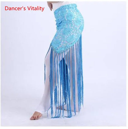 Hand-Made Clothes For Belly Dancing Women's Clothes For Dancing flowers Long Fringe Hand-Knitted Triangular Belt Belly Dance Hip