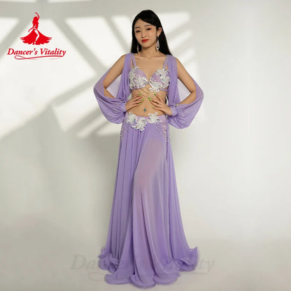 elly Dance Clothes Suit for Women Oriental Dance Outfit Bra+long Skirt Sleeves 3pcs Customzied Adult Belly Dancing Popsong Set