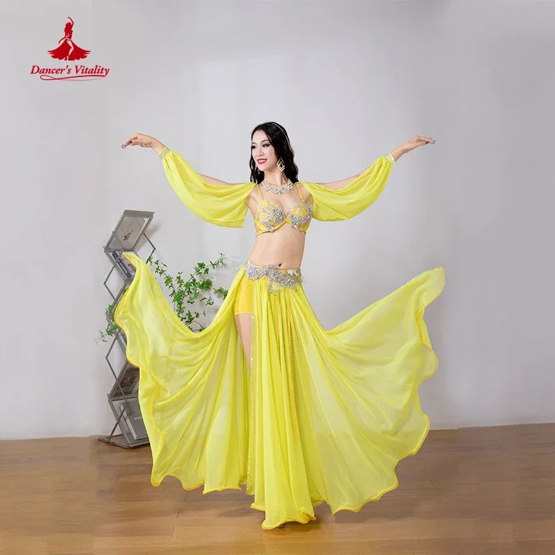 Belly Dance Costume Suit for Women Children Winter Long Sleeves Bra+chiffon Skirt 3pcs Female  Oriental Belly Dancing Outfit