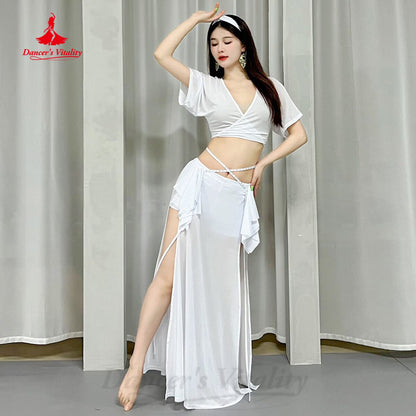 Belly Dance Costume Women 2023 New Summer Gauze Short Sleeves Top+Long Skirt 2pcs Oriental Training Suit Bellydance Outfit