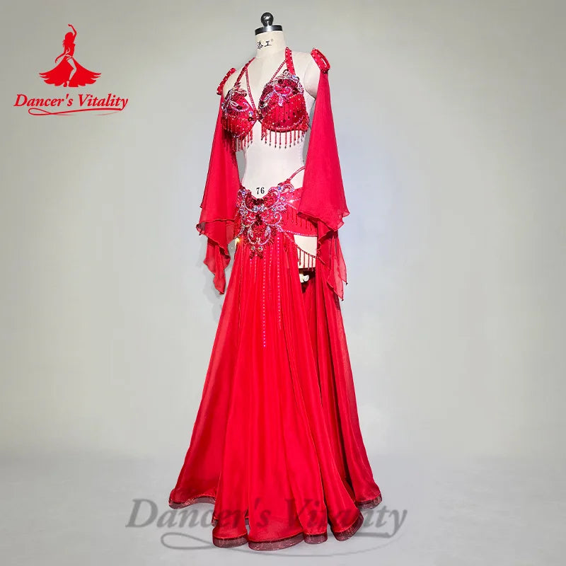 Bellydance Costumes Customized Luxury Bra+Hand Sleeves+Chiffon Long Skirt 3pcs Oriental Dance Professional Performance Clothing