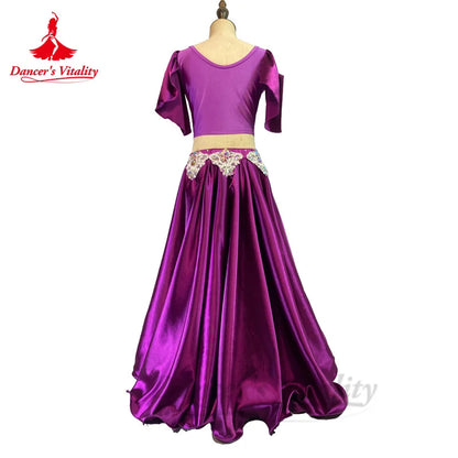 Bellydance Costumes Sets Customized High-end Rhinestone Top+ Satin Long Skirt Oriental Dance Professional Performance Clothing