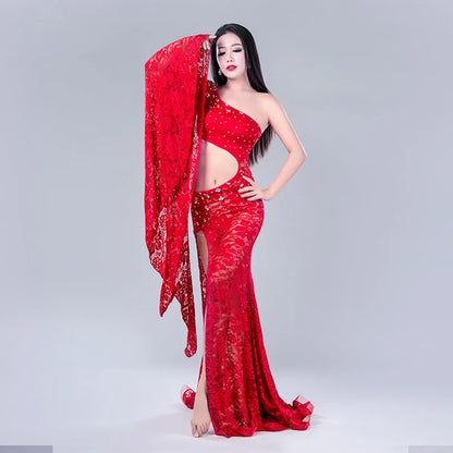 Modal Performance Belly Dance Lace Elegant Inclined shoulder Girl Dress Belly Dance Dresses Belly Dance Costumes Comfortable