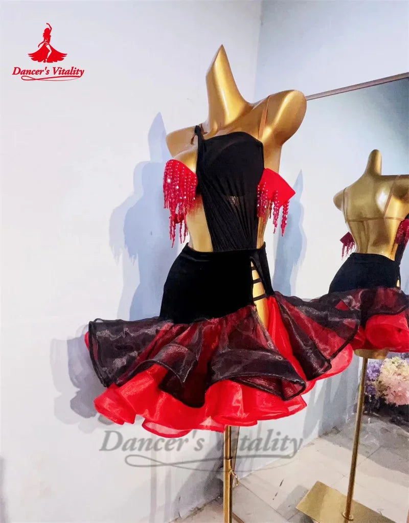 Latin Dance Dresses for Women Customsized Rumba Chacha Tango Performance Competiton Costume Skirt Children Adult Latin Dresses