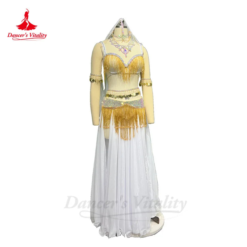 Belly Dance Performance Costume Set for Women Customsized Tassel Bra+chiffon Long Skirt 2pcs Oriental Belly Dancing Outfit