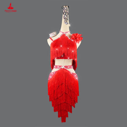 Latin Dress for Women Rumba Chacha Dance Competition Dresses Customzied Adult Children Latin Dancing Performance Tassel Skirt