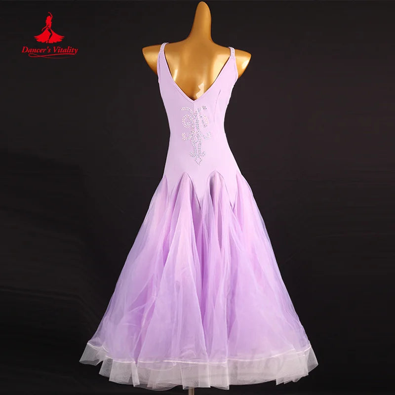 Ballroom clothing Competition Dresses Women Customized Senior AB Stones Sleeveless Gauze Dress  Modern Dance Performance Costume