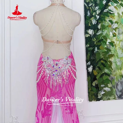 Belly Dance Outfit Customized Senior AB Stones Bra+Sequined Fishtail Long Skirt 2pcs Oriental Dance Clothing Dance's Vitality