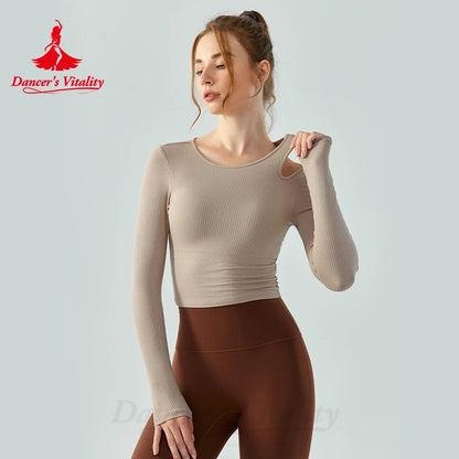 Yoga Dance Costume for Women Long Sleeved Women with Chest Pads Slimming Out Running Jumping Aerobics Fitness Clothing Top