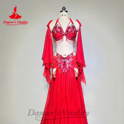 Bellydance Costumes Customized Luxury Bra+Hand Sleeves+Chiffon Long Skirt 3pcs Oriental Dance Professional Performance Clothing