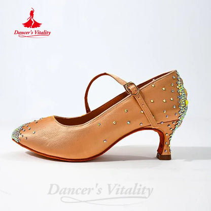 Latin Dance Competition Shoes for Women Senior AB Stones Waltz Social Dancing Shoes Girl's Moder Ballroom Performance Shoes