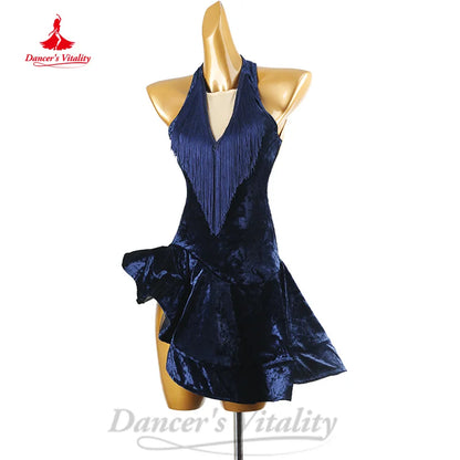 Latin Dance Performance Costumes Customized Senior Velvet Sexy Backless Fishtail Skirt Tango Chacha Rumba Competition Clothing