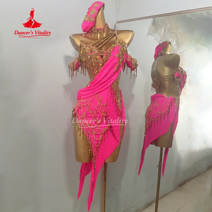 Latin Dance Performance Dresses Adult and Child Customized Senior AB Stones Tassel Dress Tango ChaCha Samba Competition Clothing