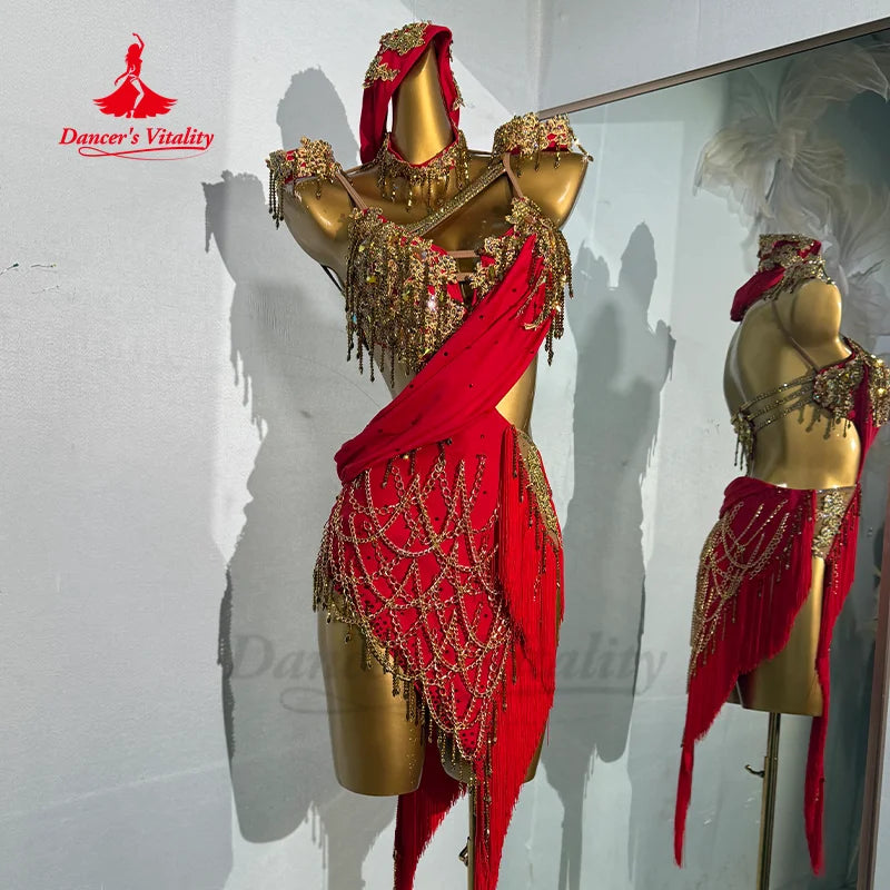 Latin Dance Performance Dresses Adult and Child Customized Senior AB Stones Tassel Dress Tango ChaCha Samba Competition Clothing
